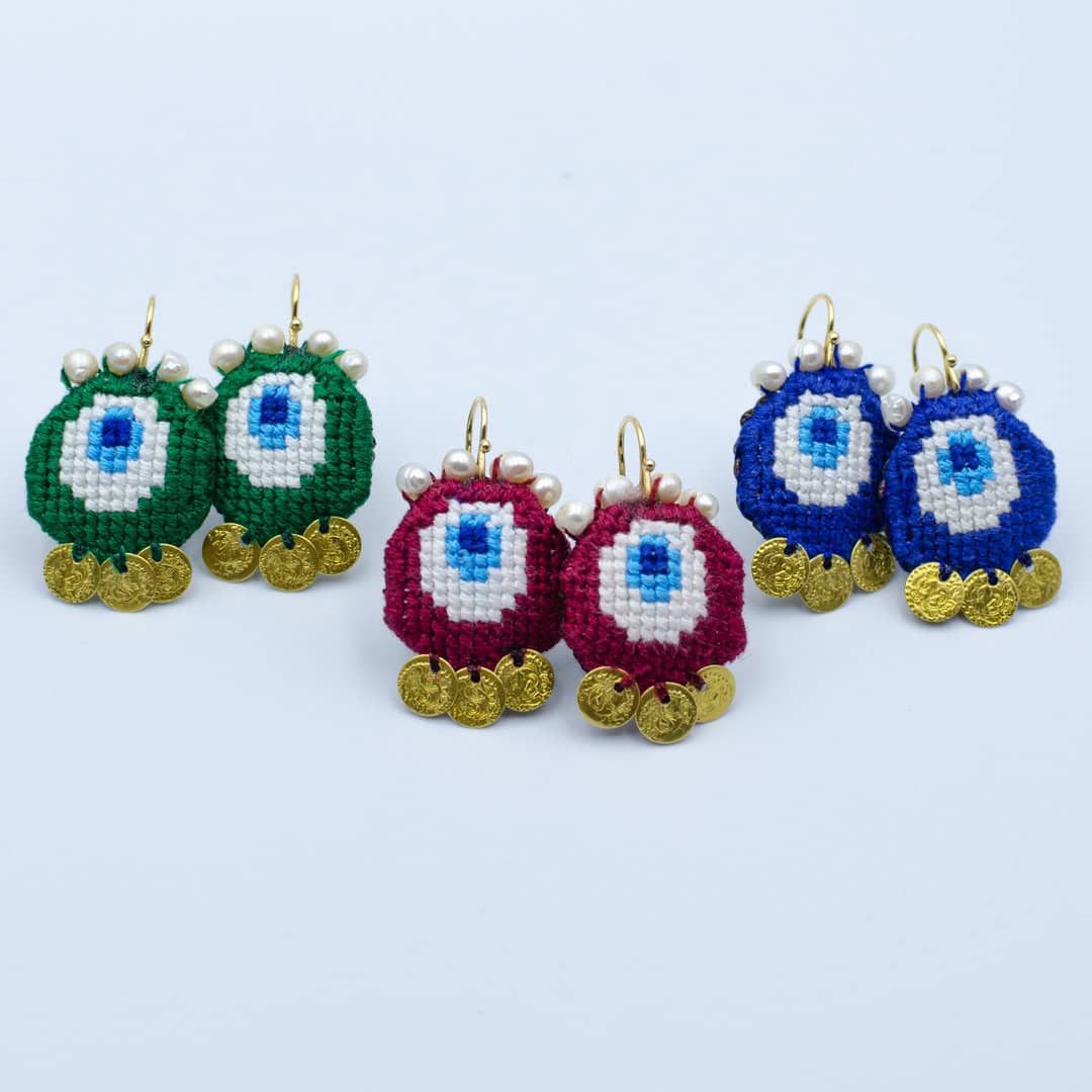 DSC_9457 EVIL EYE EMBROIDERED EARRINGS - Image 1